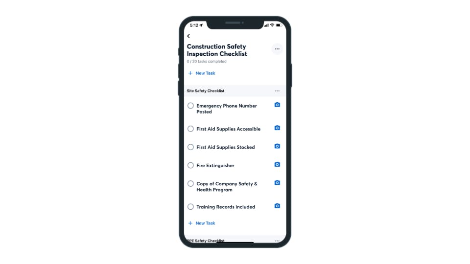 iphone showing companycam to do list for job site hazards.