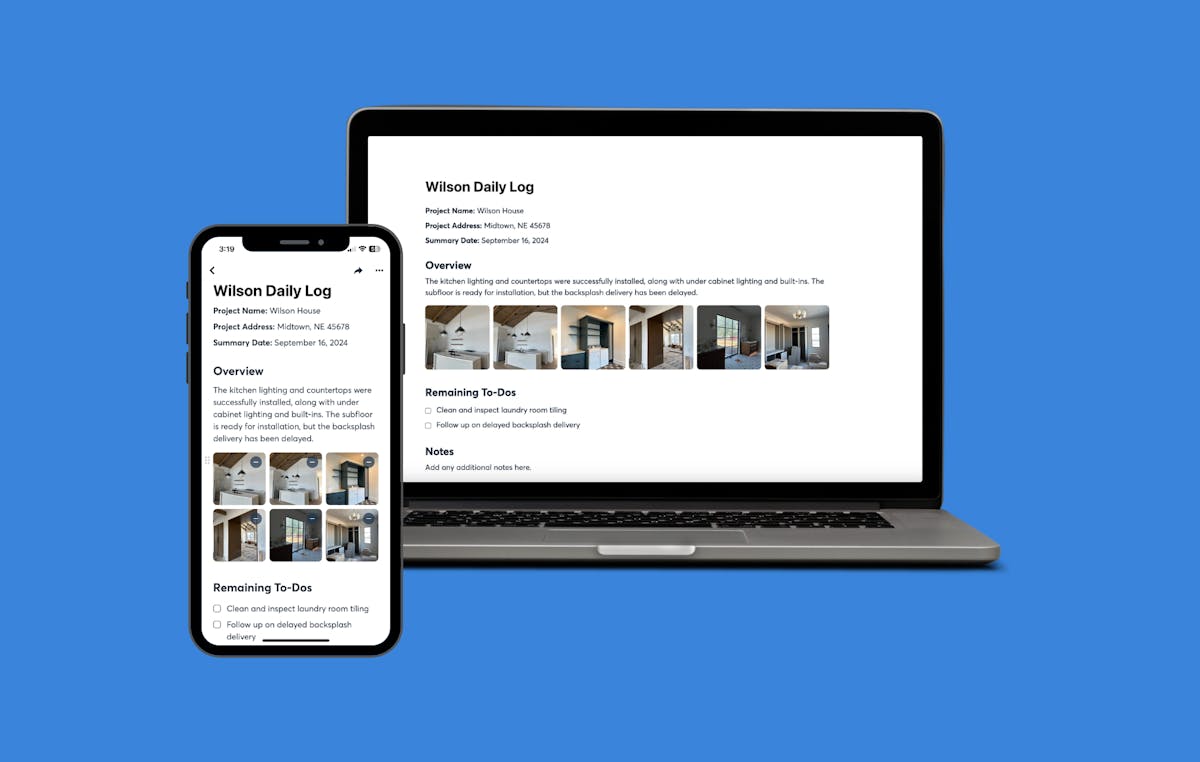 AI daily log mobile and desktop view