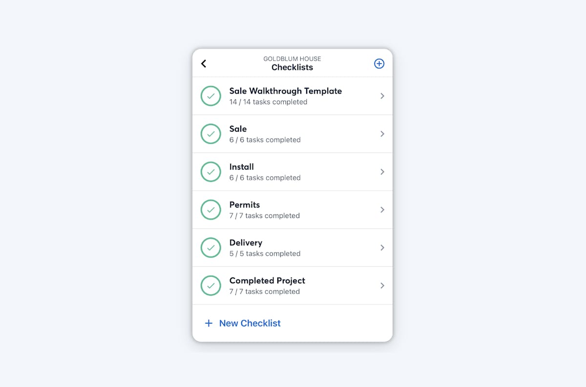 Construction checklist app tracks project stages and completed tasks.