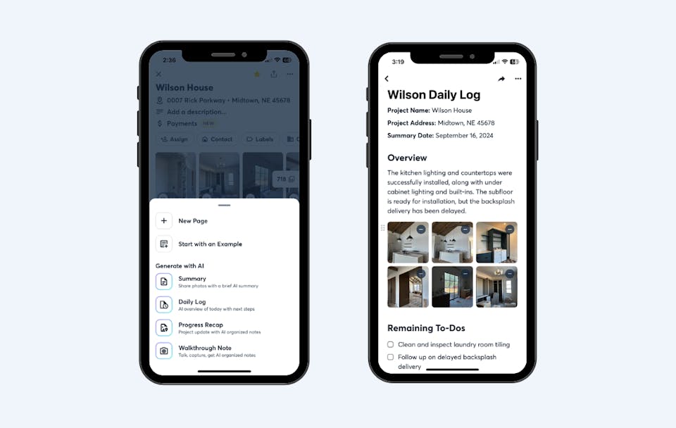 mobile view of daily log