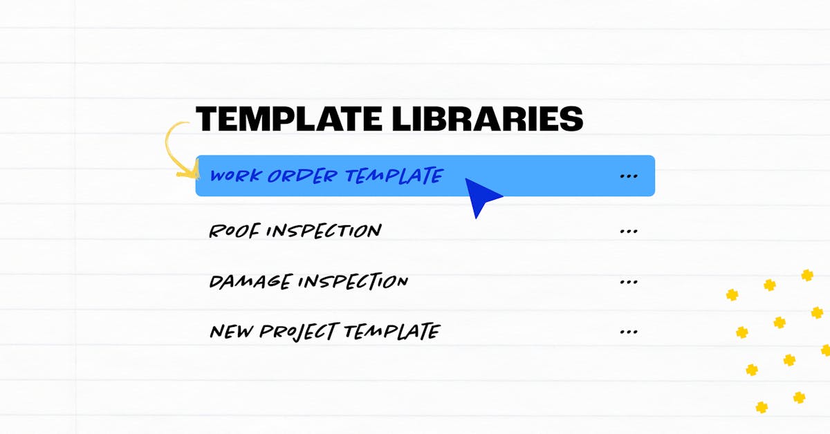 User selects work order template from template library inside construction documentation app.