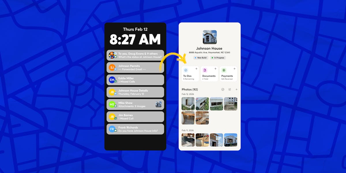 Contractor converts job site messages into organized project feed using CompanyCam mobile app.