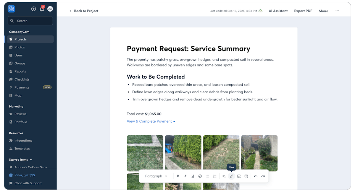 Payment request with photos